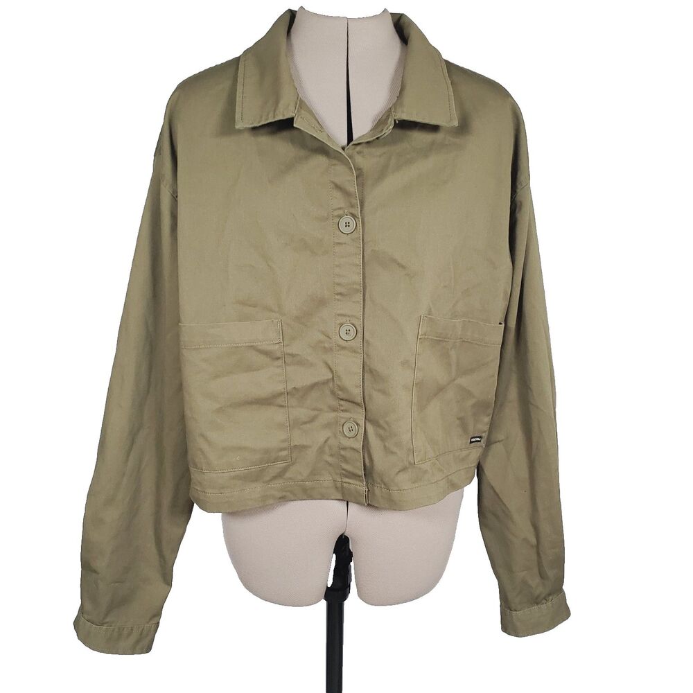 NEW Volcom Women’s Shirt Jacket XL Army Green Cropped Long Sleeve Unlined
